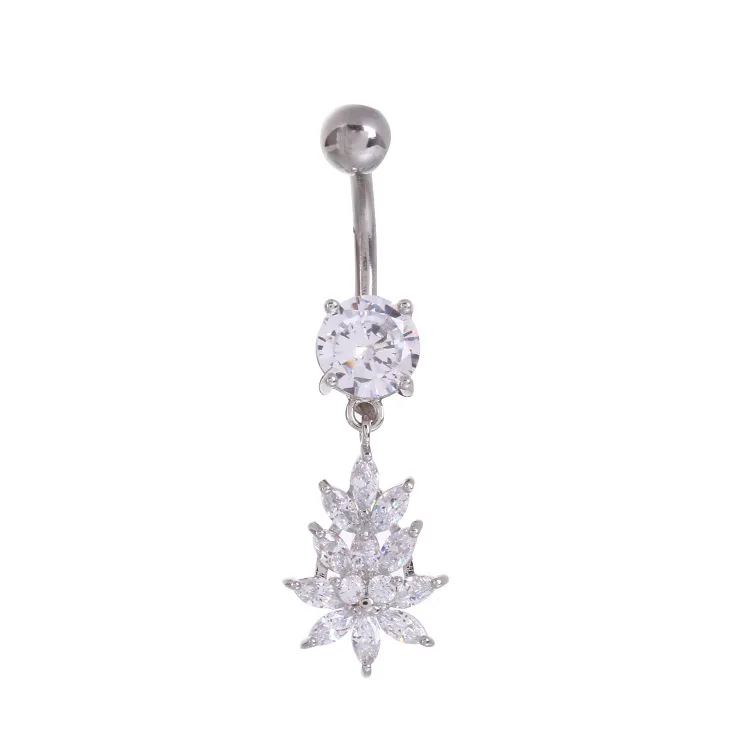 

Amazon Hot Sale Stainless Steel Zircon Leaf Pendant Belly Piercing Navel Ring