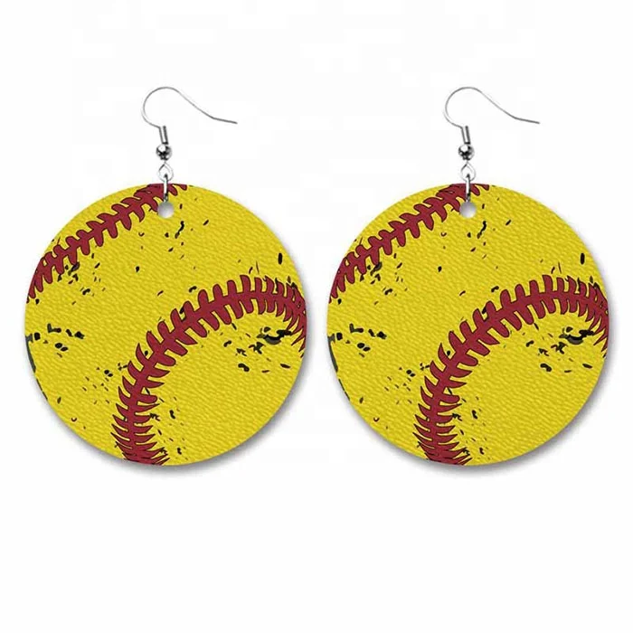 

Free Shipping New Design Vintage PU Earrings Baseball Basketball Football Volleyball Earrings Women Sports Earrings, Accept customized color