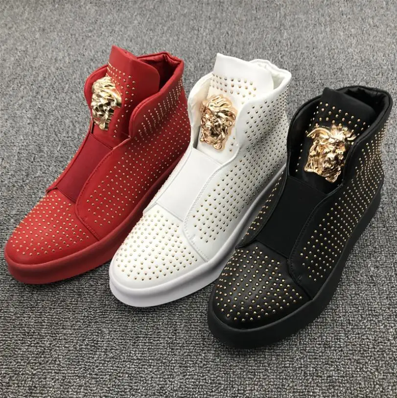 

New fashion street trend sneakers street casual sports metal trend all-match men's shoes, White, red ,black