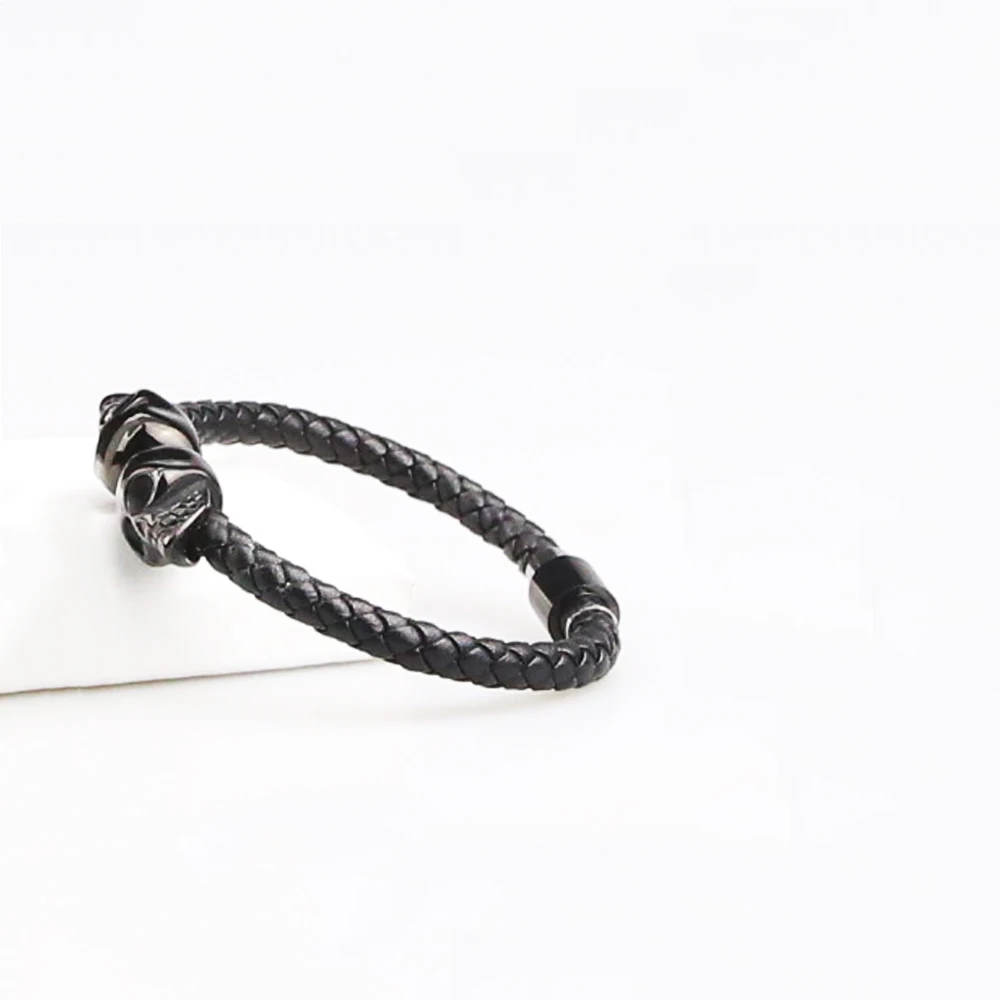 

6mm Nappa Jewelry Bracelet Braided Leather Cord Wristband Customized Beads Identification Skull