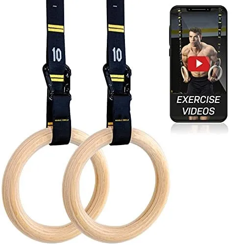 

Wellshow Sport Hot Sale Birch Wooden Gymnastic Ring with Nylon Adjustable Numbered Straps Home Gym Strengthen Training, Customized