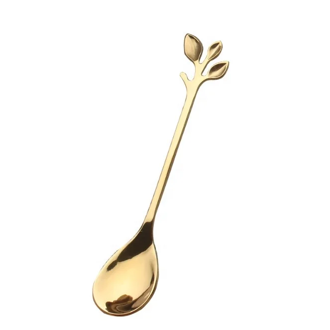 

Stainless Steel Dinner Cutlery Gifts Creative Leaf Shape Handle Coffee Stirring Teaspoon Dessert Scoop Fork Spoon, Customized color