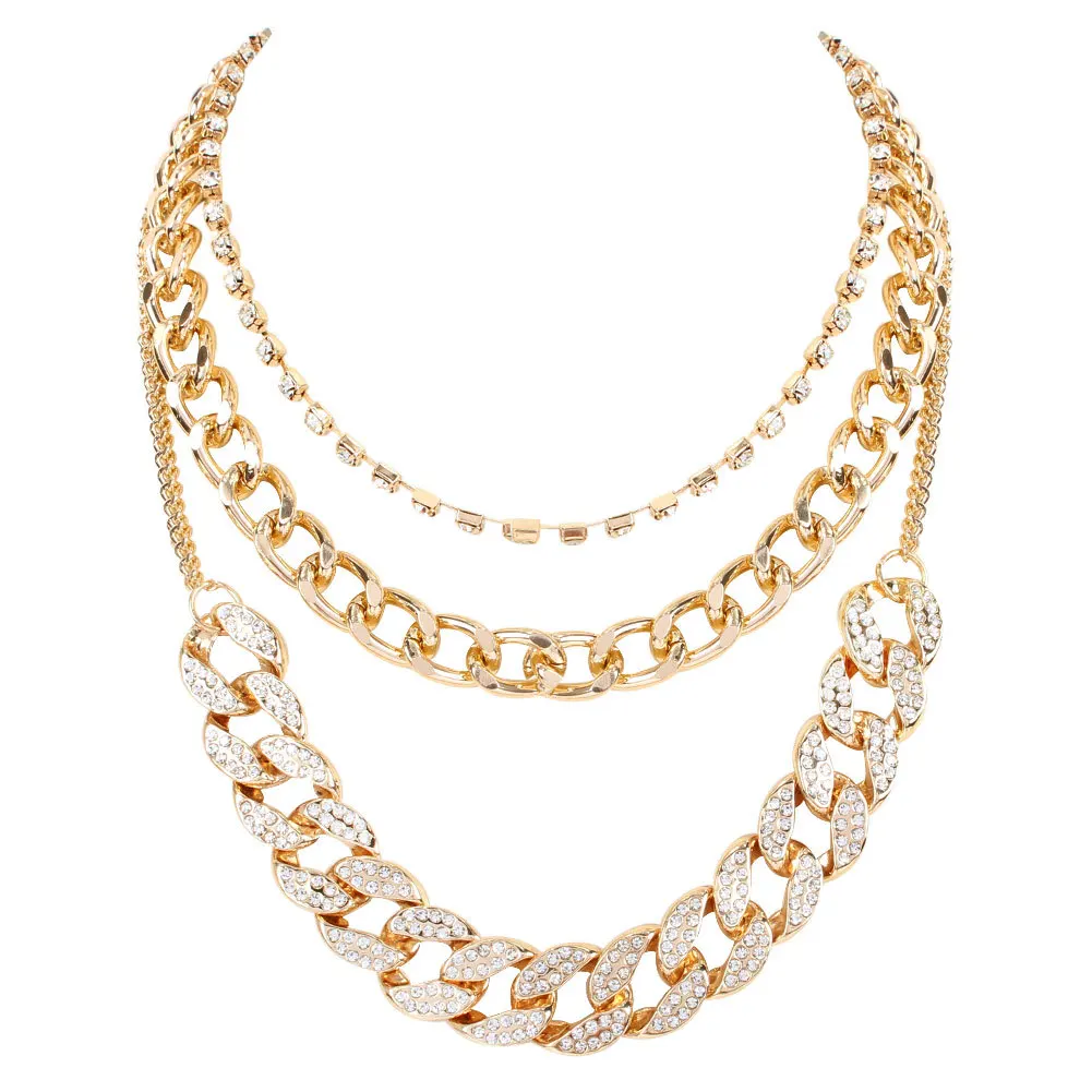 

2021 New Link Chain Jewelry Stocks Sell In Gold and Silver Colors Punk Necklace Wholesale Price Top Sale Layer Choker Necklace