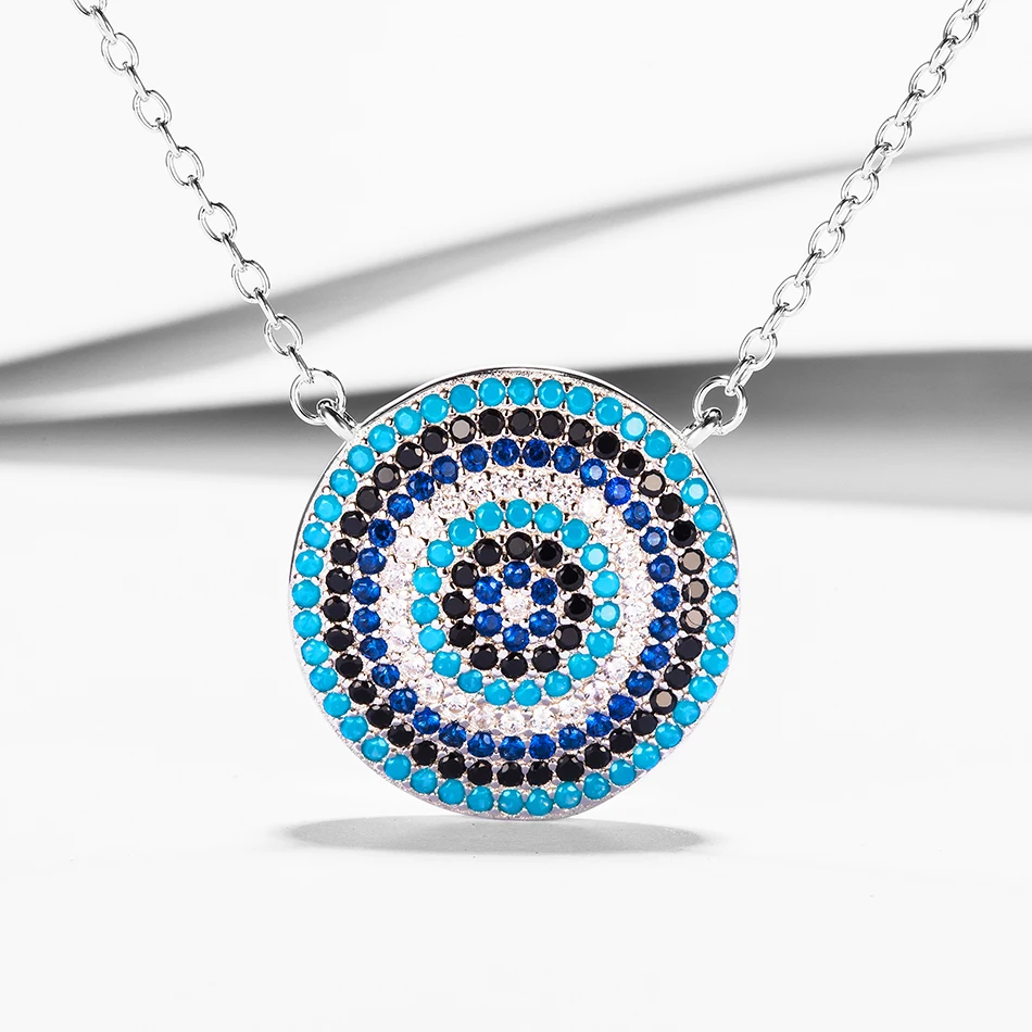 

Authentic 925 Sterling Silver Necklace With Crystal Blue Eye Pendants Necklaces For Women Fashion Silver Jewelry