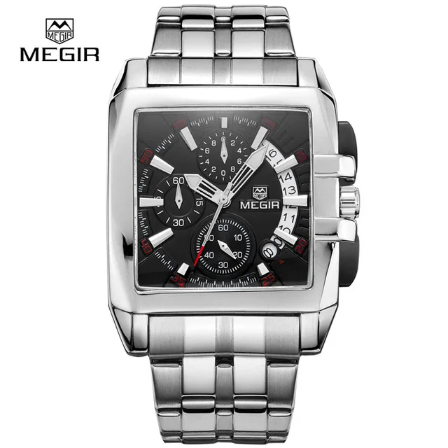 

Megir 2018G Men's Luxury Stainless Steel Calendar Quartz Watches Sport Military Chronograph Wristwatch Relogio Masculino, 2 color for you choose