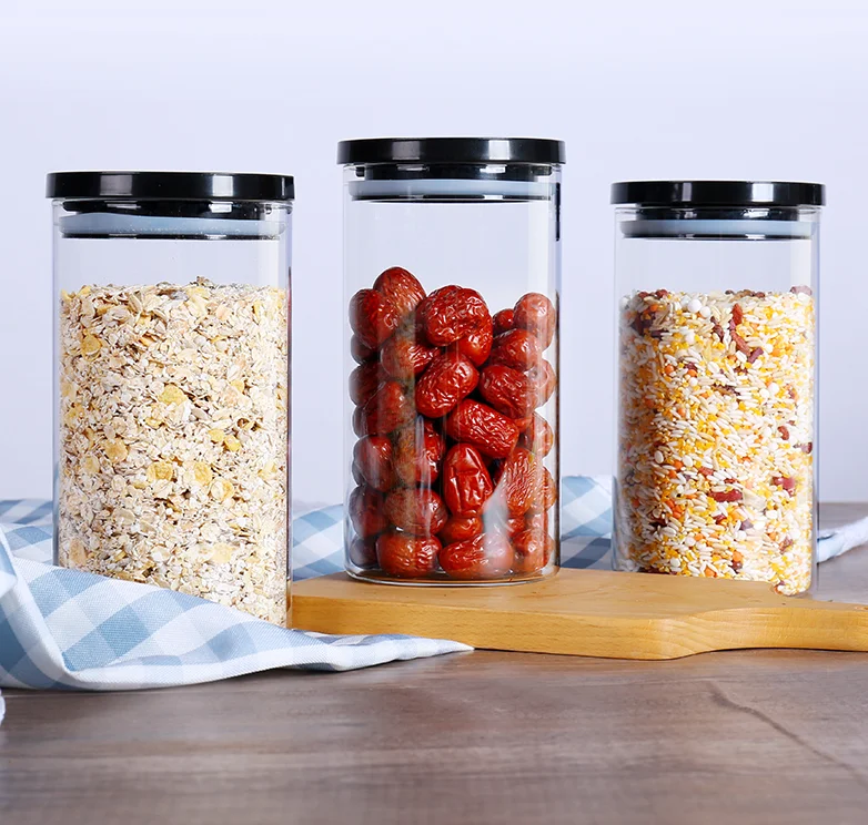 

Factory Wholesale High Borosilicate Glass Storage Hermetic Jar Food Storage Glass Jars Glass with Bamboo Lid Round Cover Support