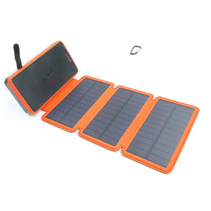 

New Waterproof Solar Panels Charger 10000mah Portable Solar Power Bank with Dual USB LED Light Wireless Charging