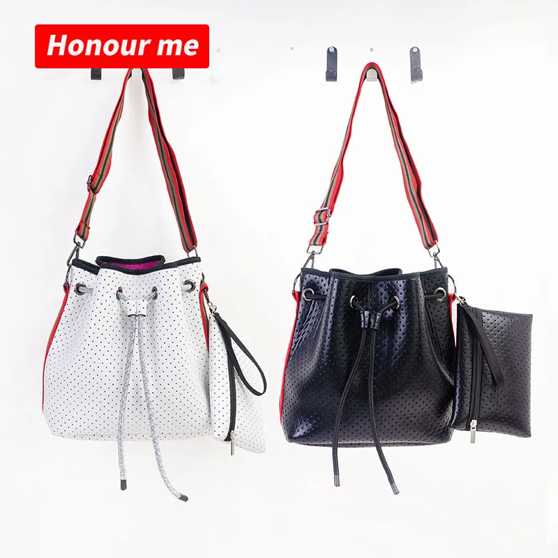 

New Arrival straw bucket bag set Designer Women Handbags shoulder Crossbody Fashion neoprene women's bucket bags, Sample or customized