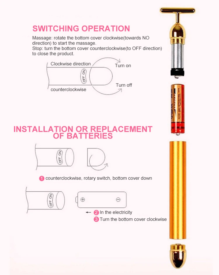 Home use 24k gold bar facial vibration massager beauty