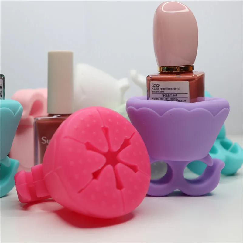 

Custom Logo Wearable Ring Silicone Nail Polish Bottle Holder, 7colors
