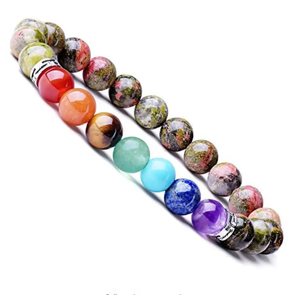 

Natural 7 Chakra Healing Energy Balanced Unakite Bead Stone Bracelet Yoga Prayer Jewelry
