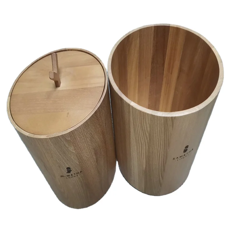 
Factory Wholesale unique Elmwood Waste Basket Wooden Trash Can for Hotel Bathroom Office Kitchen wood craft 