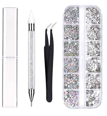 

Colored Ab Diamonds And White Diamonds Acrylic Double-end Crayon Tweezers Manicure Set, White;pink