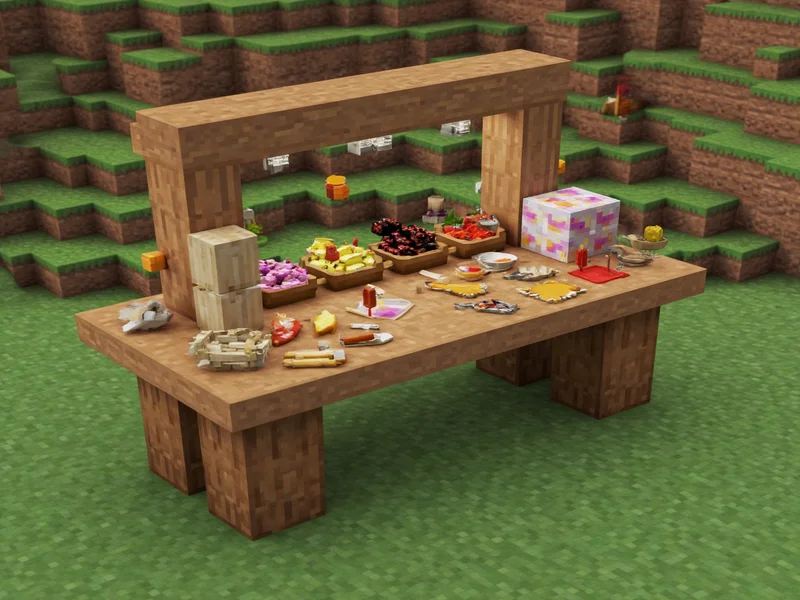 Minecraft crafting table setup with essential ingredients