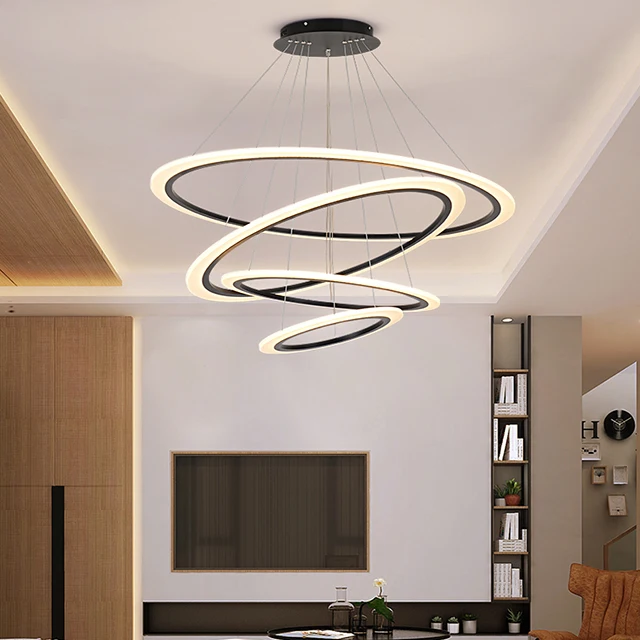 high lumen decorative circle hanging light modern acrylic white vintage color changing led chandeliers pendant lights lamp