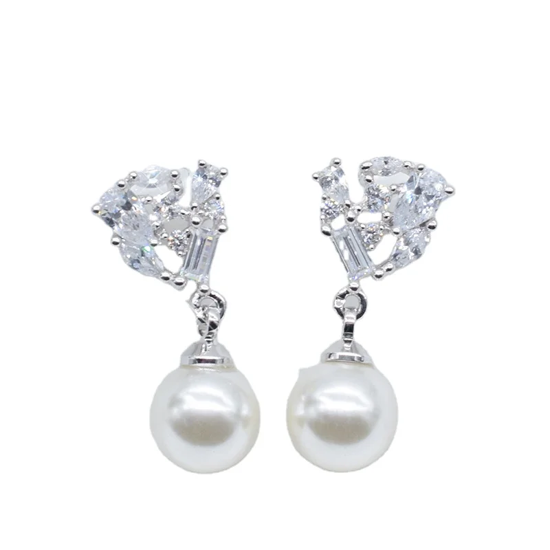 

Angle Flower Imitation Pearl Long Link Chain Drop Earrings