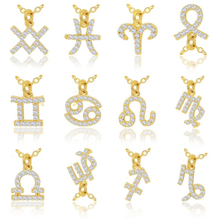 new fashion simple brass zircon zodiac necklaces sign quantum jewelry