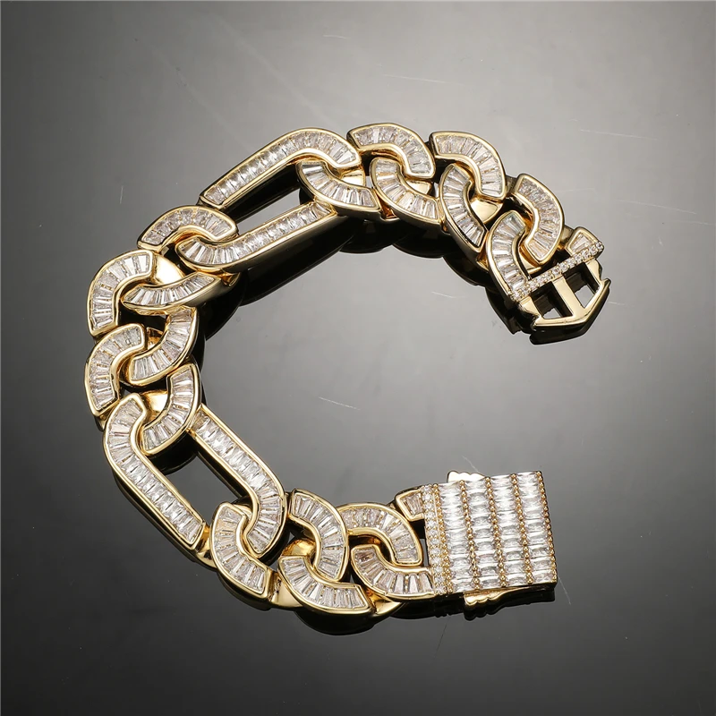 

Hip Hop Bling Iced Out Cubic 20MM Baguette Zirconia Prong Bracelet Geometric Square AAA CZ Stone For Men Women Jewelry