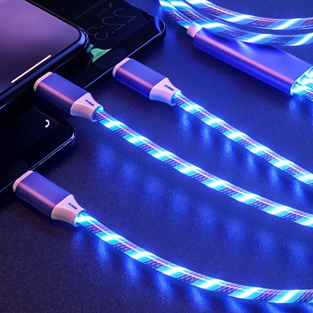 

3 in 1 LED Fast USB Charging Cable Universal Multi Function Phone Charger Cable, Blue/red/green/white (multi-color)