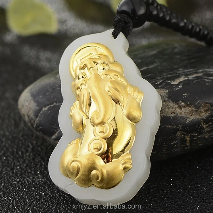 

3D Gold Inlaid 4D Hetian Jade Three-Dimensional Brave Men And Women Pendants Factory Direct Sales