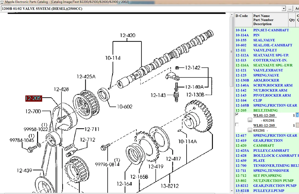 Wl0112205 Timing Belt For Diesel Bt50 B2500 B2600 Bseries 2.5l