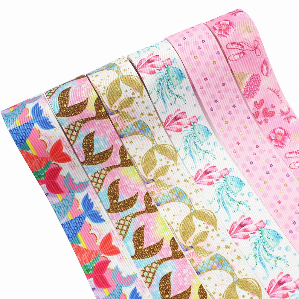 

3.8cm Wide Custom Printed Grosgrain Ribbon For Decorating Jingle Bell Fashion Mermaid Ribbon Girl Shirt Accessories, 6 colors
