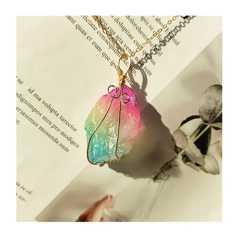 

Wholesale Healing Crystals Natural Copper Wire Winding Aura Clear Quartz Pendant For Gifts