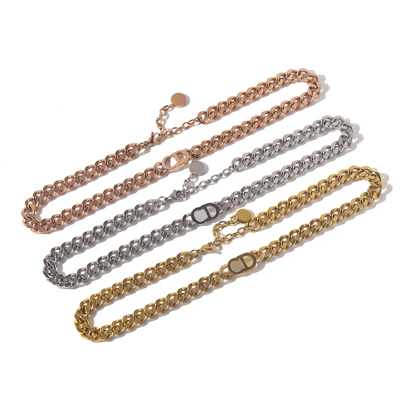 

2021 Fashion Euramerican Punk style Stainless Steel Necklace Letter Chain women Necklace
