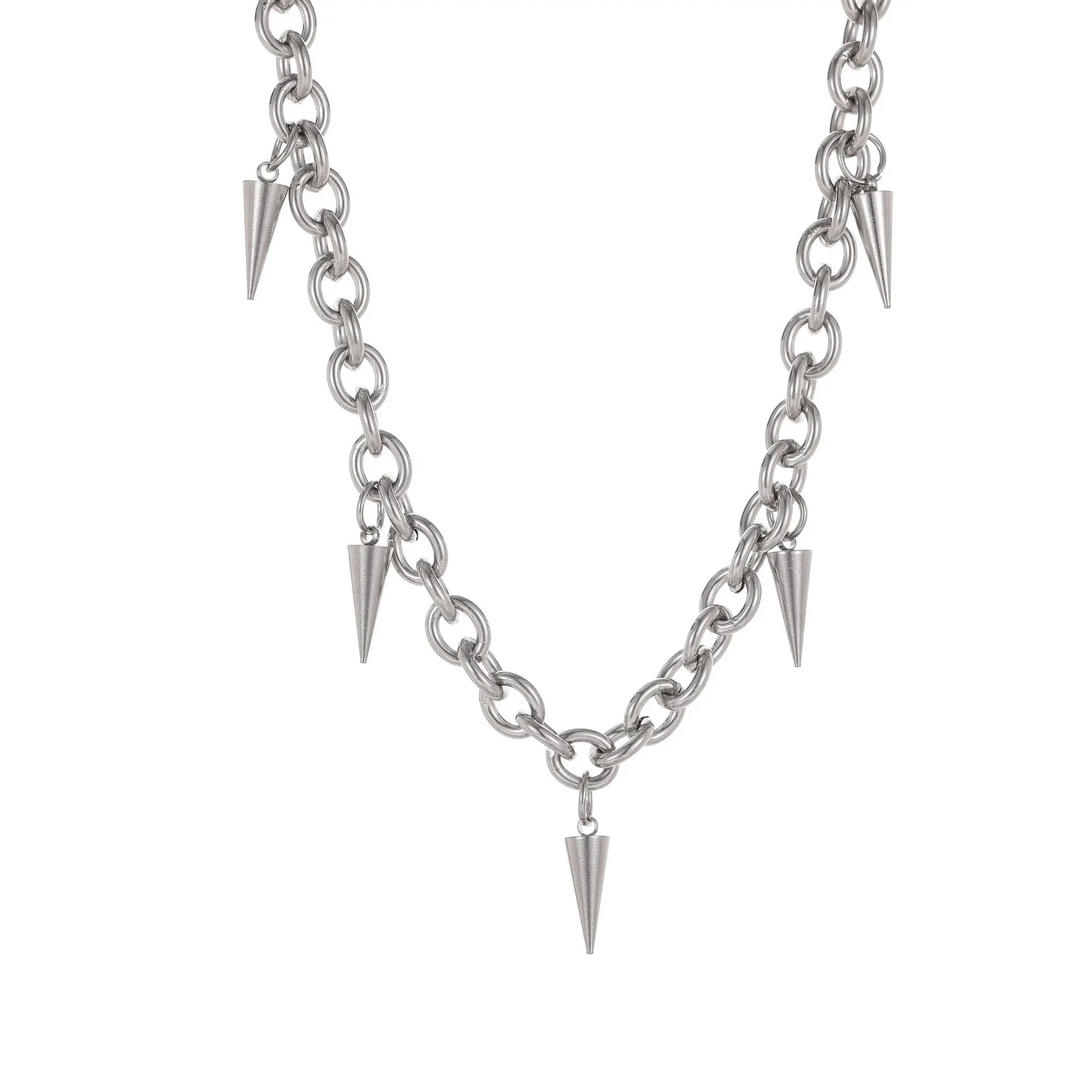 Punk Style Men Stainless Steel Link Chain Spike Choker Necklace