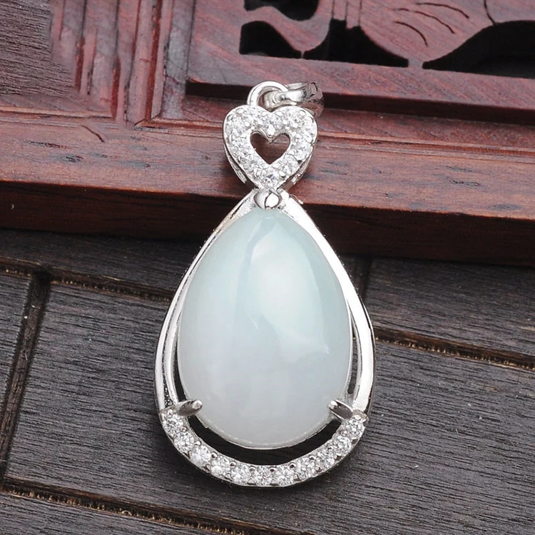 

Natural Jadeite Drop Pendant Jade Female Silver Inlaid Drop-Shaped Pendant Jade Jewelry Jade Pendant