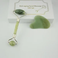 

2020 Popular 100% Natural Jade Stone Facial Massage Roller and Gua Sha Board Set