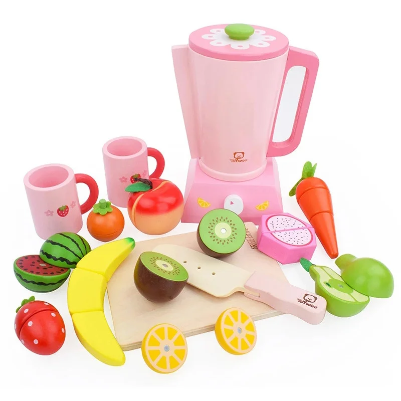 

2023 Hot sale new item simulation vegetable fruit games pink food play game for kids kitchen juicer extractor toy set