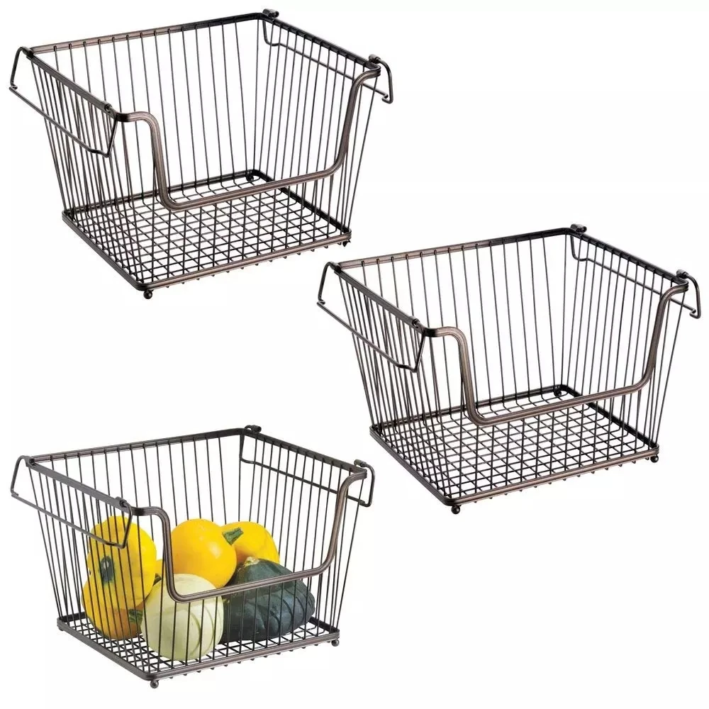 Bedrooms Bathrooms LOTTS Stackable Metal Storage Organizer Bin Basket with Handles 2 Pack Closets Open Front for Kitchen Cabinets Pantry 