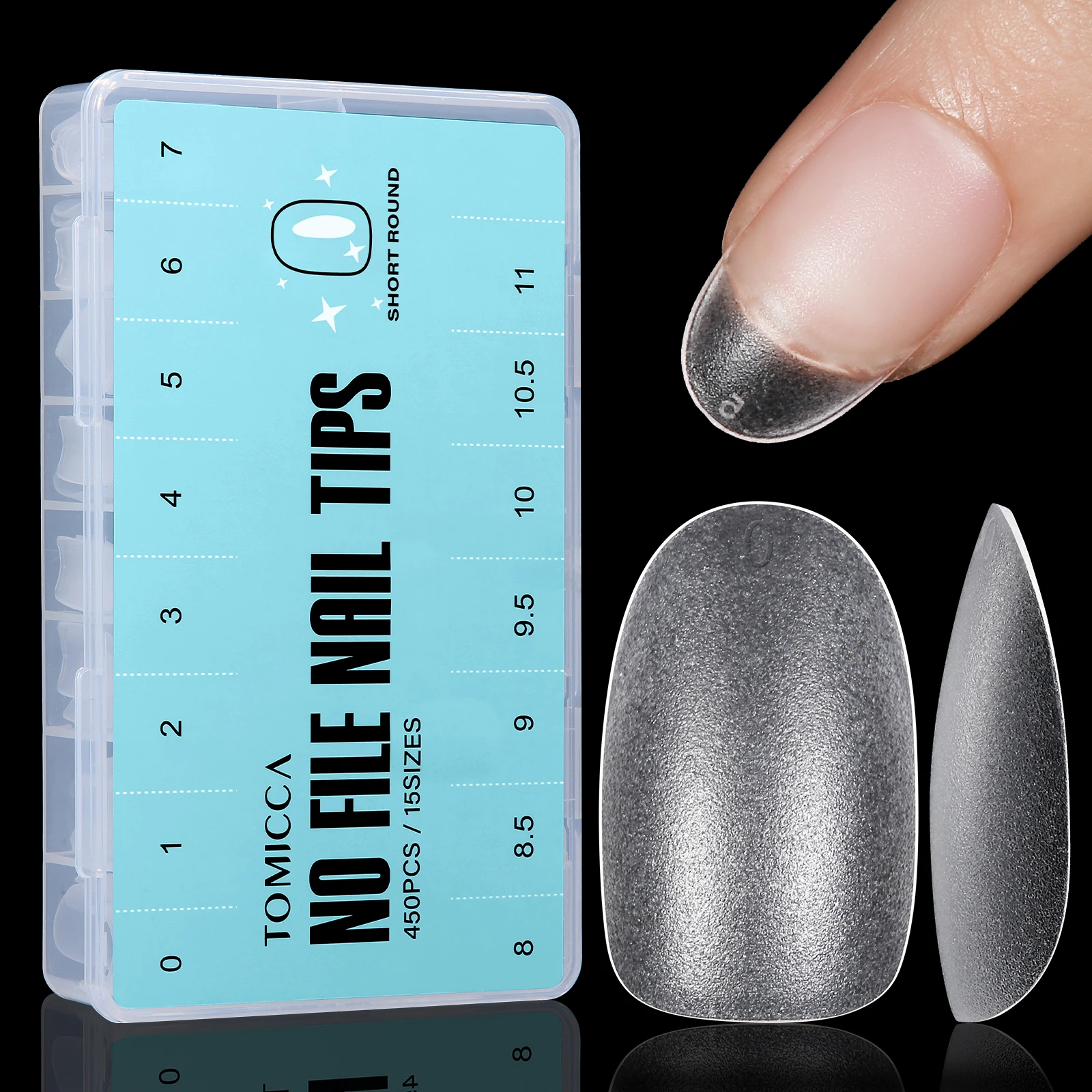 

ZRKGEL nail factory newest 450 pcs Pre-shape Clear Short Square Press on Nail Soft Gel Full Cover 15 Sizes with box Nail Tips
