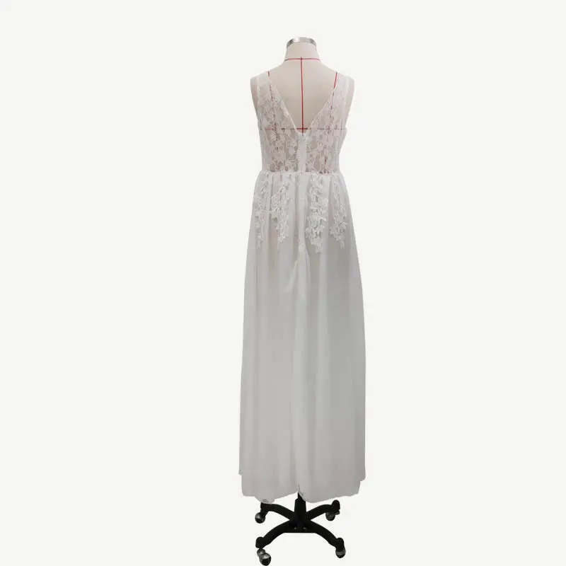 Lace pattern v neck sexy wedding long gown sleeveless elegant design for bridesmaid wear