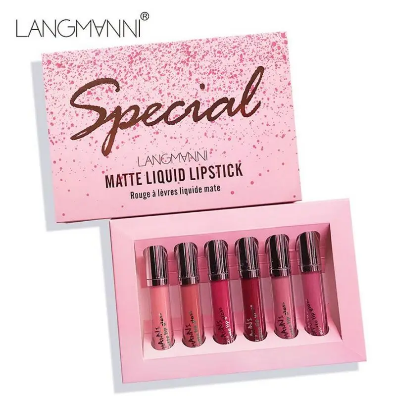 Langmanni Matte Lipstick Set 6pcs Lot Lip Gloss Set Velvet Liquid