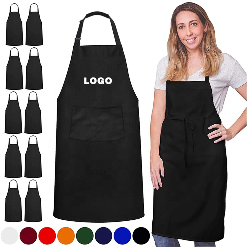 

Wholesale Custom Logo Plain Black Cotton Polyester Waterproof Chef Cafe BBQ Food Cooking Cleaning Bib Aprons Kitchen Apron