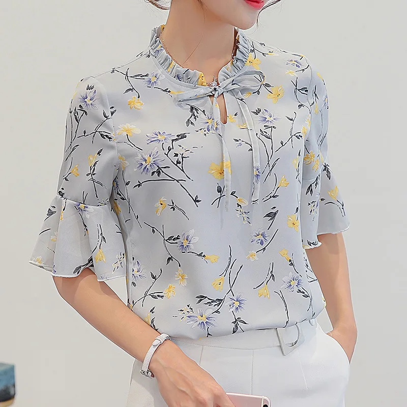 

2020 Summer New Korean silk blouse Women's OL Bottoming blouse Fashion Slim Short Sleeve Casual Chiffon blouse