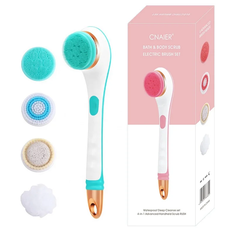 

4-1 Waterproof Folded Auto Rotate Electric Bath Brush Body Scrubber with Long Handle for Shower Spa Back Massage Body Cleansing