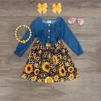 

Spring and Autumn new children's clothing flower girls dress baby Jean skirt children denim sunflower dress