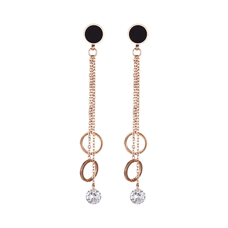 

Fashionable Stainless Steel Rose Gold Plated Circles Bling Zircon Earrings