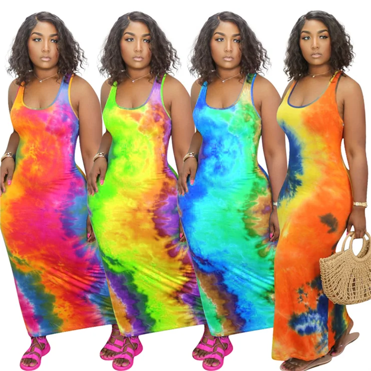 

womens clothes fashion Printed Sleeveless casual dresses plus size