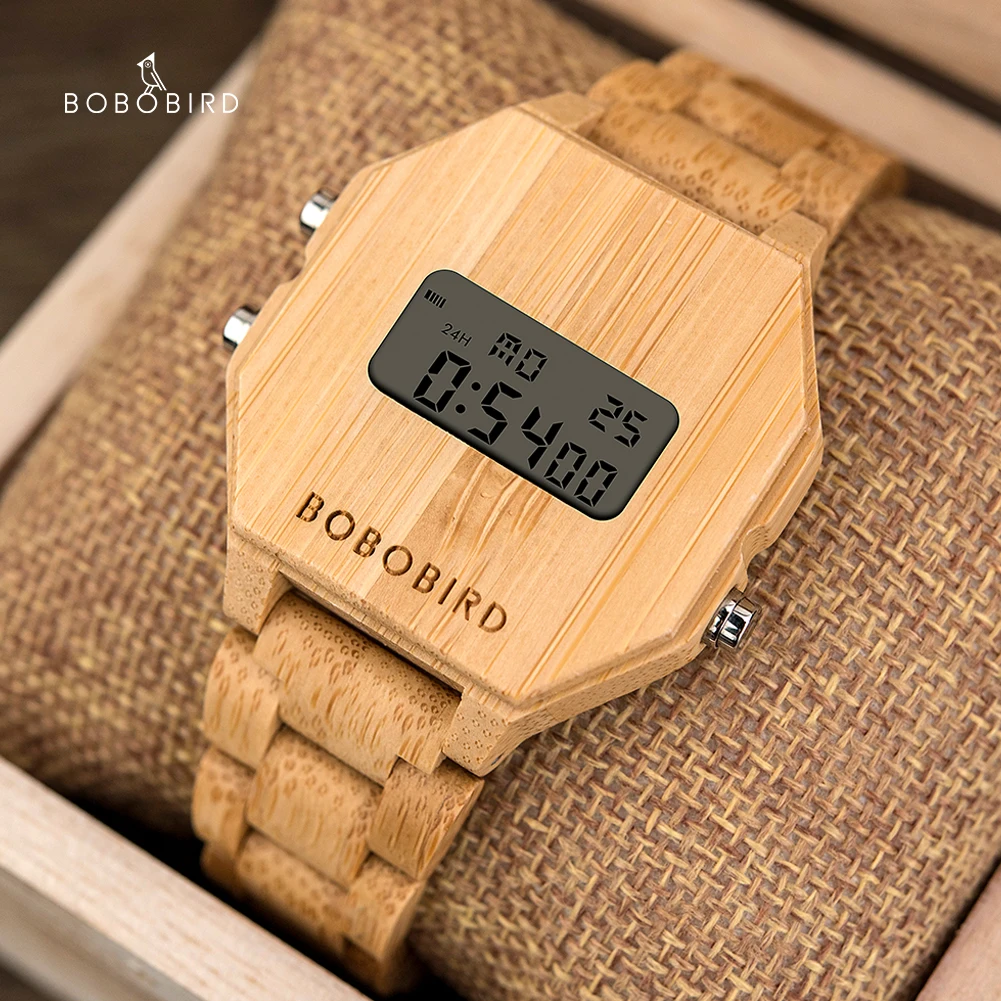 

2020 BOBO BIRD Wholesale Branding Digital Wooden Watches Custom LOGO Men Wristwatches for Men and Women, 2 colors
