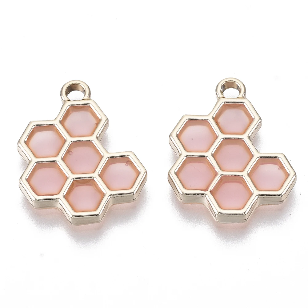 

PandaHall Honeycomb Light Gold Plated Pink Epoxy Resin Pendants