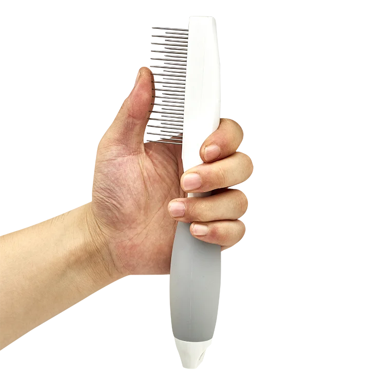 

Pet Dematting Uneven Length Pin Grooming Comb Gel Handle Pet Hair Brush, White