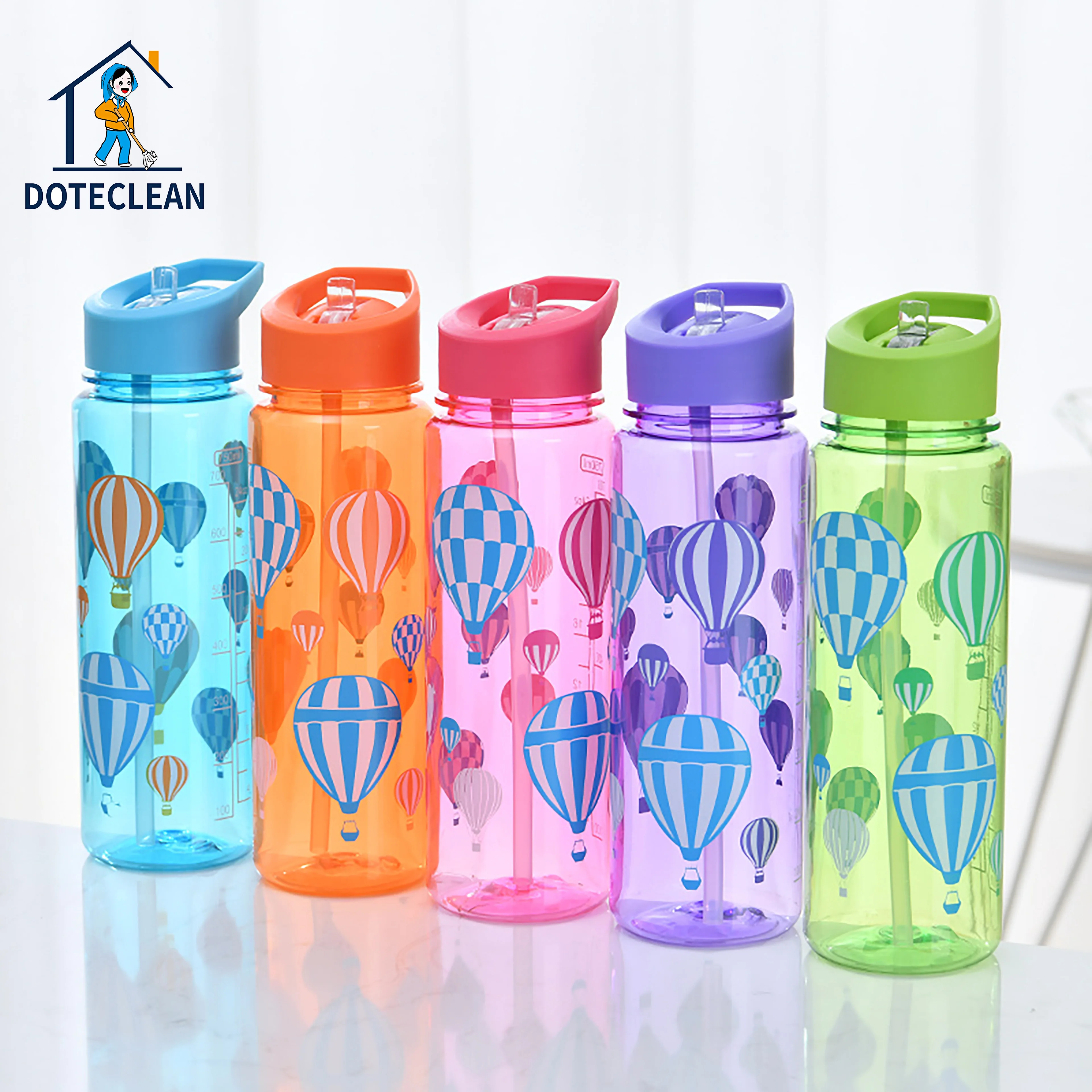 

750 ml Wholesale PP Plastic Water Bottle Cup Colorful Life Portable Sports Travel Drinking Water Bottles with straw