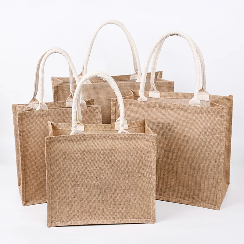 

Custom Printing Logo Natural Gunny Eco Friendly Jute Tote Bags Wholesale Recycle Foldable Jute Shopping Bag