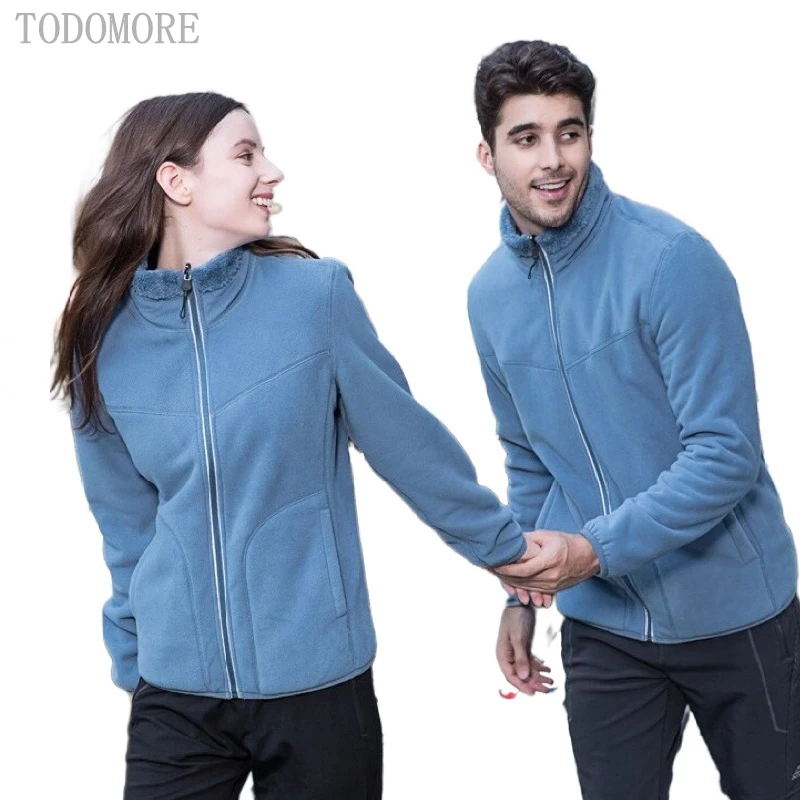 

TODOMORE bothside wearable solid color long and short Polar Fleece jacket for men and women unisex autumn winter fleece coat