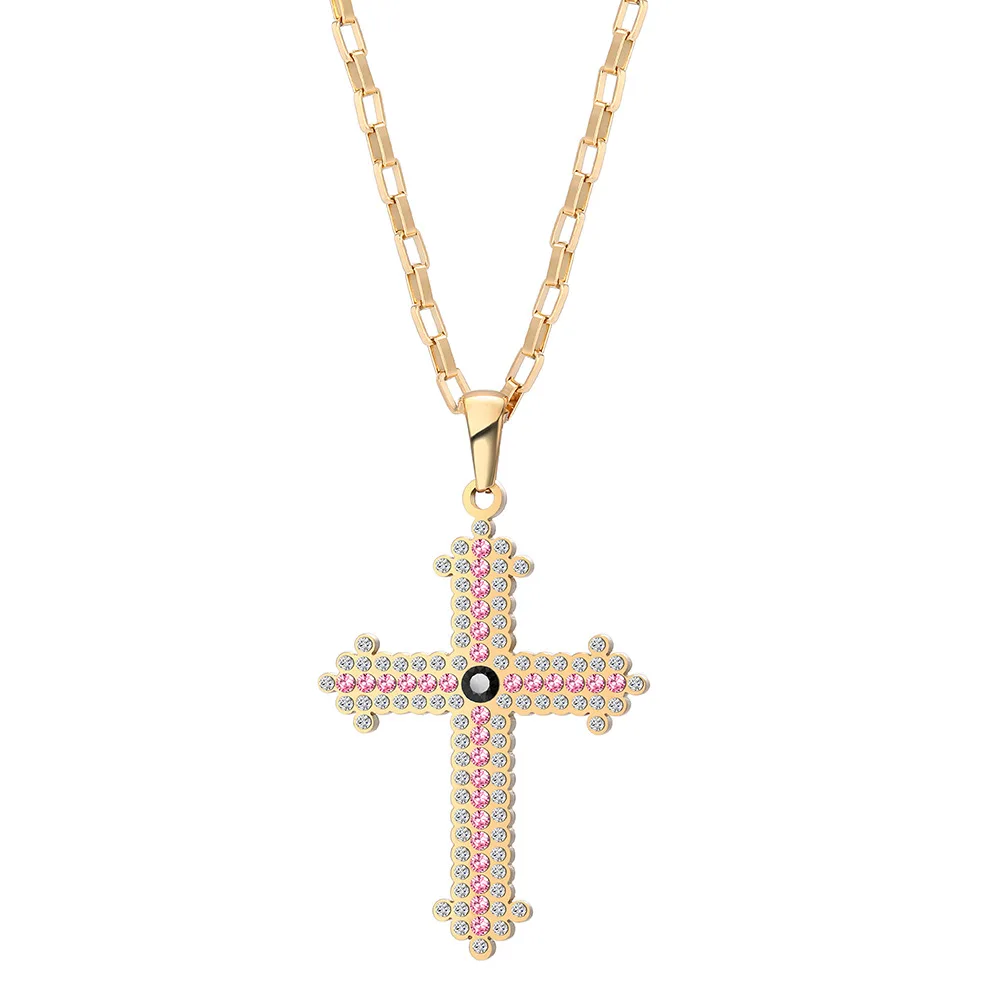 

Simple titanium steel religious series full diamond cross pendant female clavicle necklace