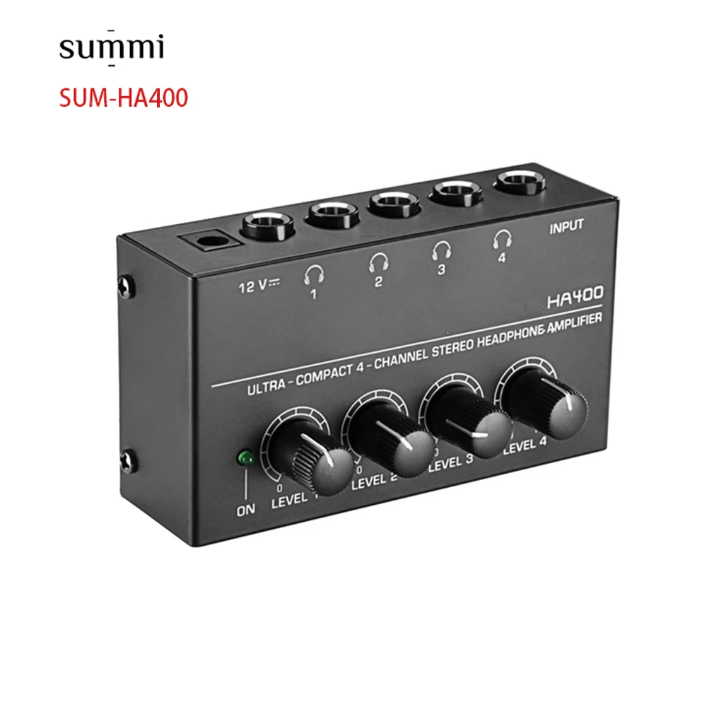 

SUM-HA400 Wholesale Portable Audio HiFi Power Amplifier 4 Channels Stereo Headphone Amplifier For Disco\Bar\Club\Home, Black